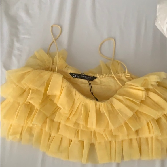 Zara Yellow Tulle Crop Top in MED - Picture 2 of 2
